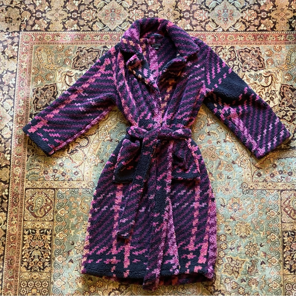 Donna Karan Pink and Purple Plaid Robe